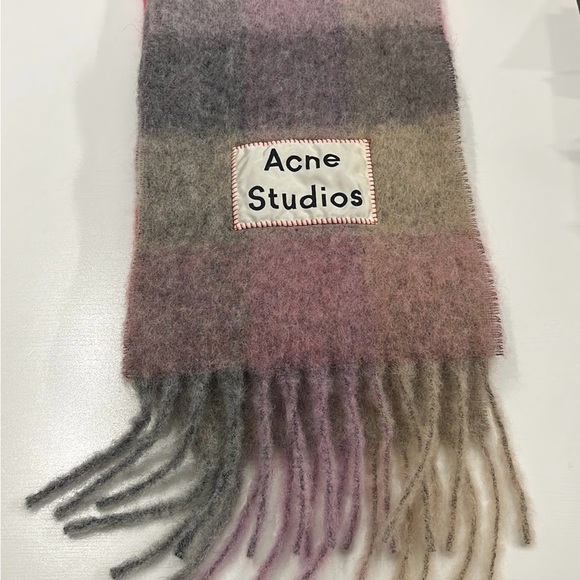 Acne Studios Multi Check Scarf in Pink - Picture 2 of 7
